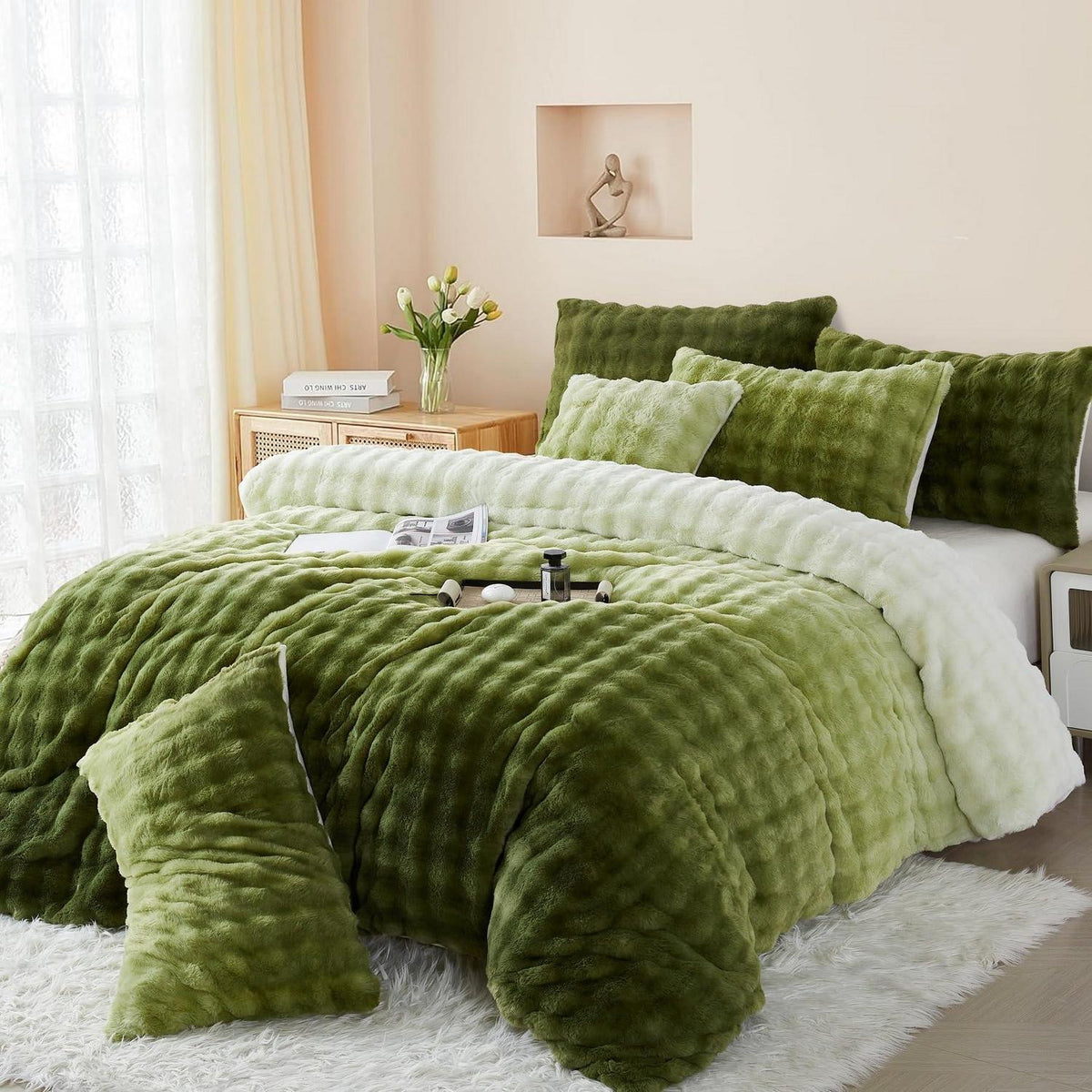 Plüsch Bettwäsche Set 200x200, Grün, Winterwarm & Flauschig