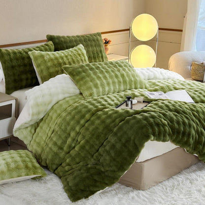 Plüsch Bettwäsche Set 220x240 Grün - Winterwarm & Kuschelig
