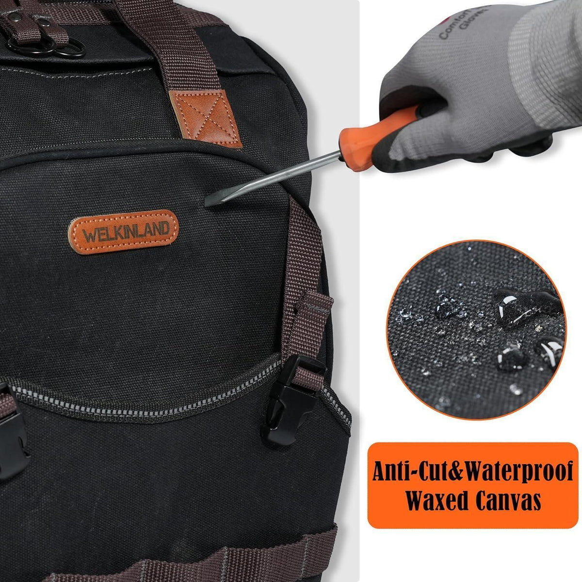 Werkzeugrucksack aus gewachstem Segeltuch, 88 Taschen, robust