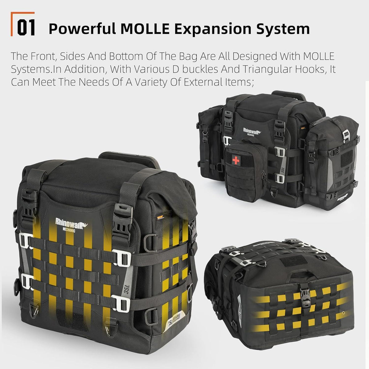 Motorrad-Satteltaschen 35L wasserdicht mit Schnellverschluss und MOLLE
