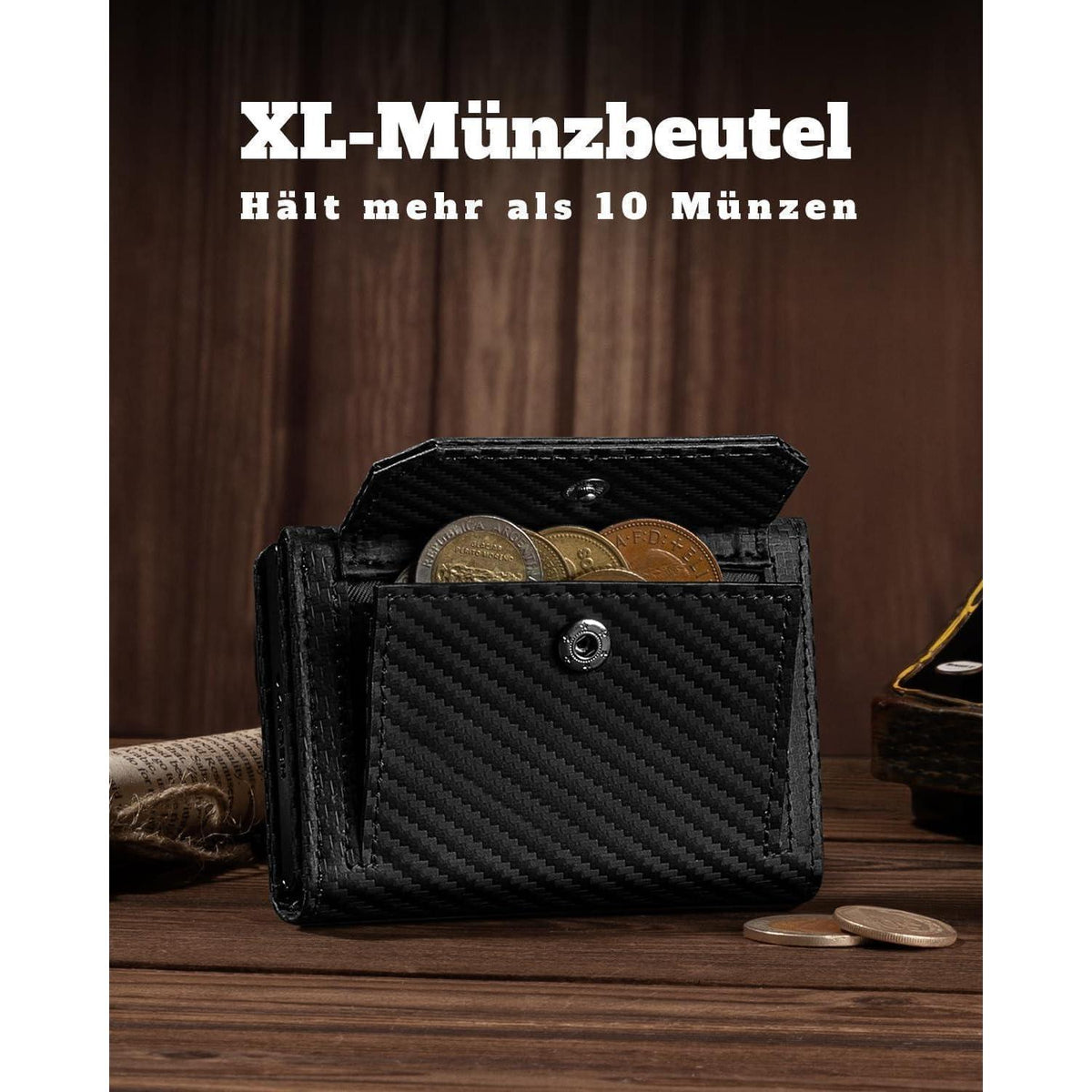 Herren Geldbörse Slim Wallet mit XL Münzfach & RFID Schutz