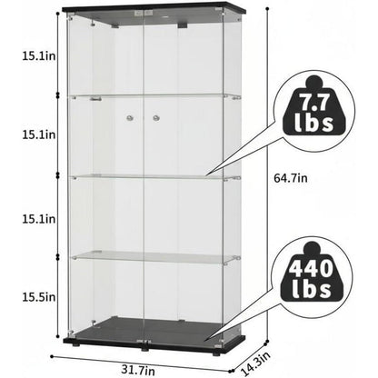 Glasvitrine Standvitrine Schwarz mit Schloss & 4 Fächern