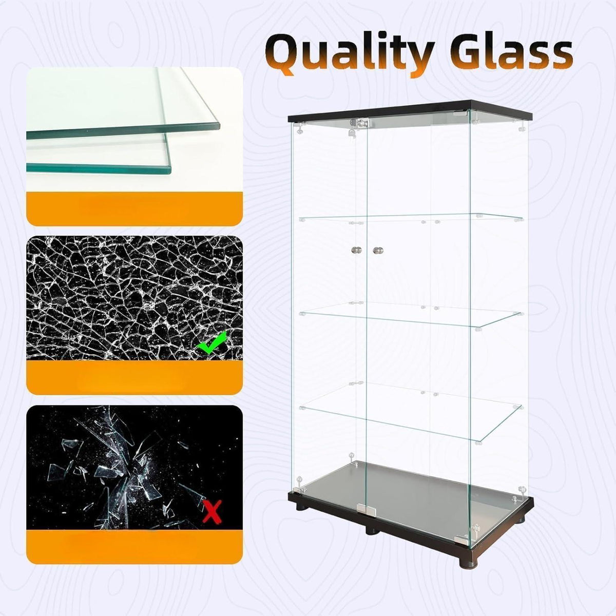 Glasvitrine Standvitrine Schwarz mit Schloss & 4 Fächern