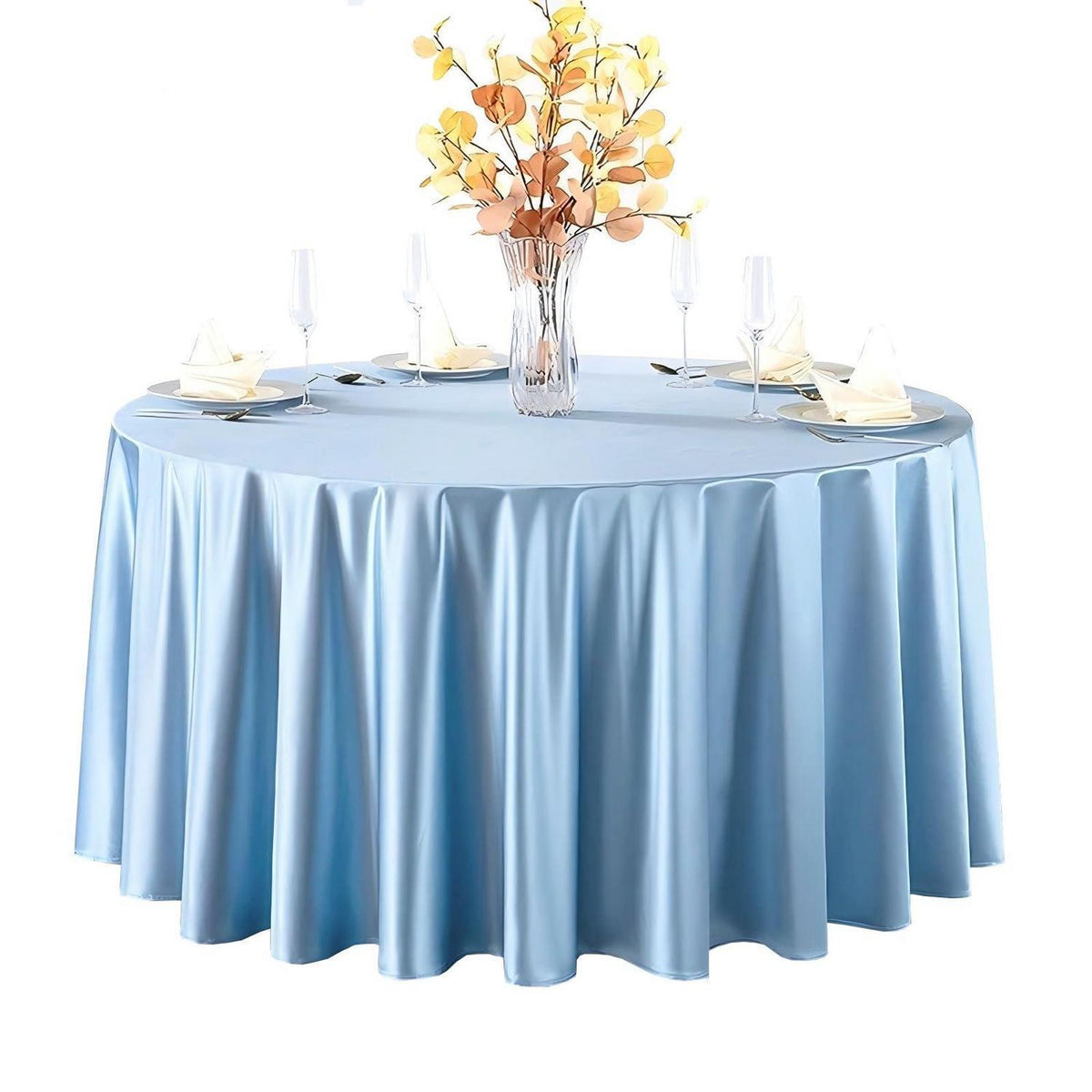 Runde Satin Tischdecke Blau – 320 cm Durchmesser