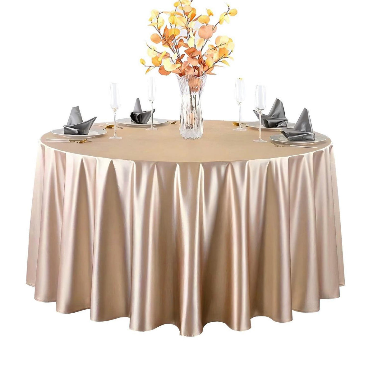 Runde Satin Tischdecke Hellbraun, 340 cm Durchmesser