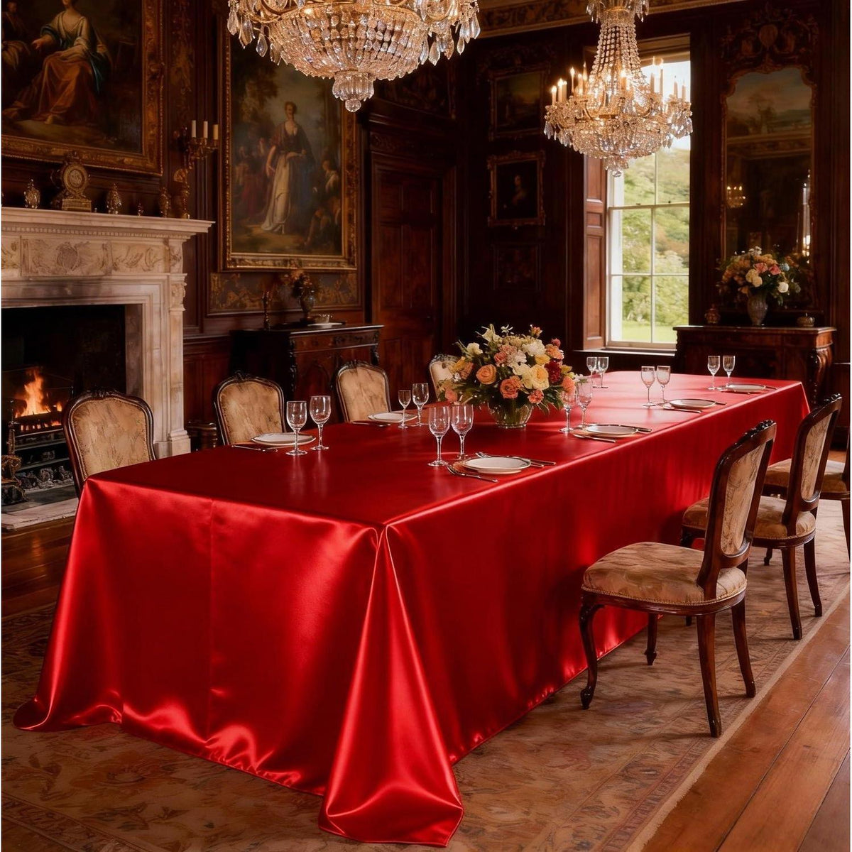 Runde Satin Tischdecke Rot, 340 cm Durchmesser – Elegant & Glänzend