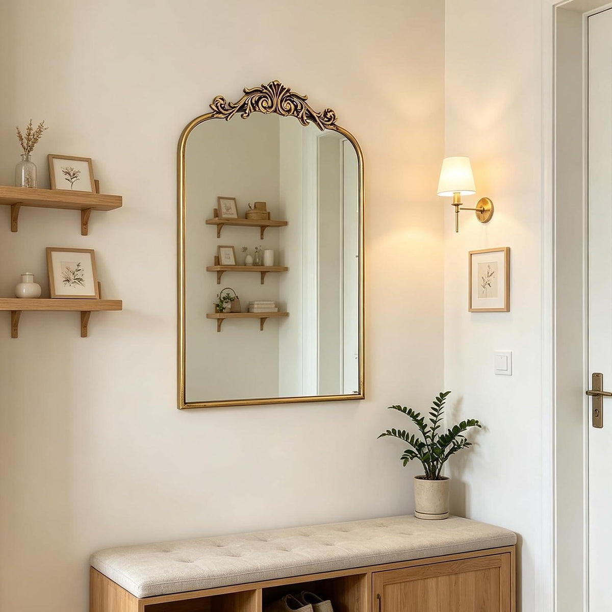 Barock Spiegel antik – Halbrunder Wandspiegel Vintage Gold