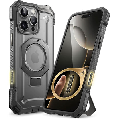 iPhone 16 Pro Max Hülle mit Ständer, MagSafe, Militärschutz, Grau