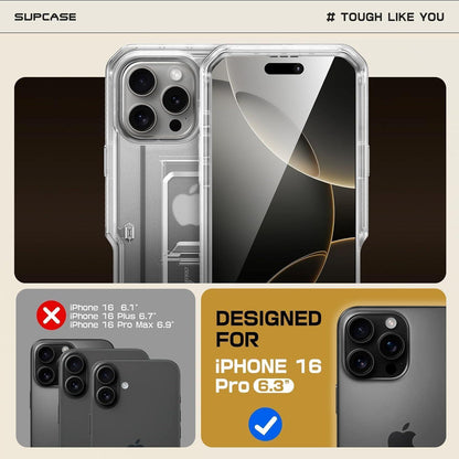 iPhone 16 Pro Hülle 6.3" Outdoor Schutzhülle mit Ständer & Gürtelclip (Durchsichtig)