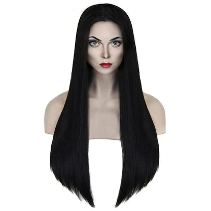 Schwarze lange Perücke Damen Halloween Kostüm Addams Wednesday