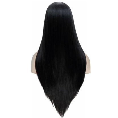 Schwarze lange Perücke Damen Halloween Kostüm Addams Wednesday