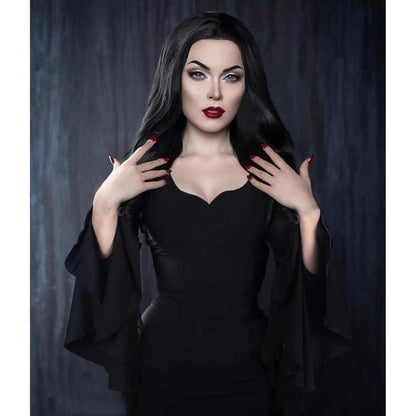 Schwarze lange Perücke Damen Halloween Kostüm Addams Wednesday