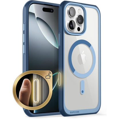 iPhone 16 Pro Max Hülle MagSafe Transparent Blau Militärschutz