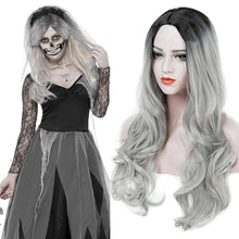 Lange graue gewellte Perücke Halloween Kostüm Damen