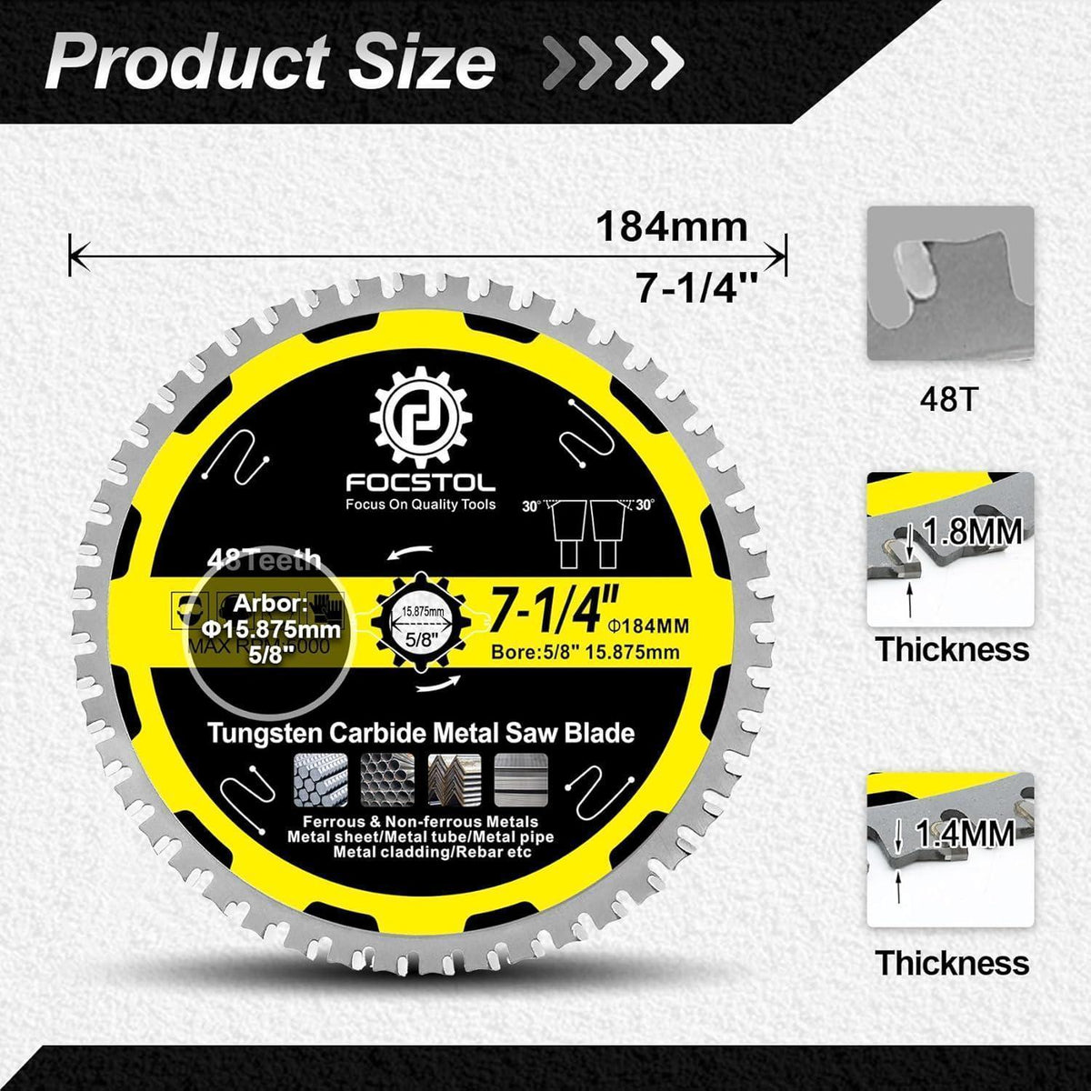 Kreissägeblatt Metall 184mm 48 Zähne für Stahl & Edelstahl
