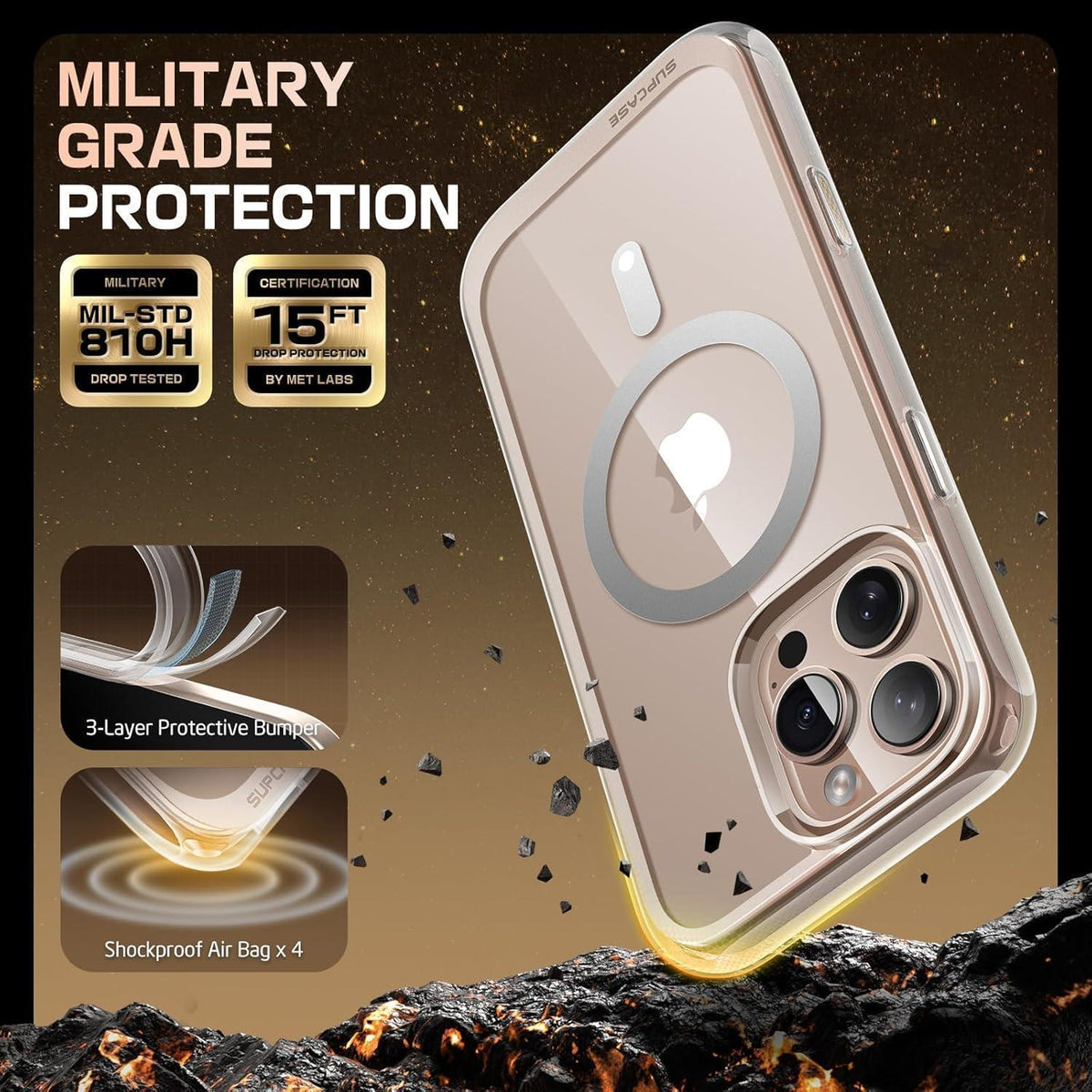 iPhone 16 Pro Max Hülle MagSafe Transparent Militärschutz