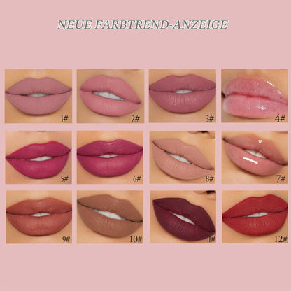 12er Set Matte Lippenstifte Nude & Samt – Langanhaltend & Wasserfest