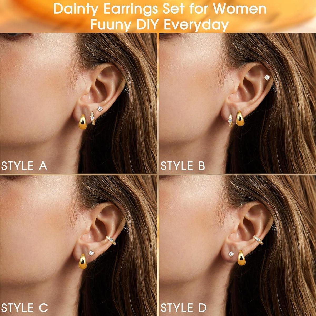 3 Paar Ohrringe Silber/Gold 925 Sterling Silber Creolen & Stecker
