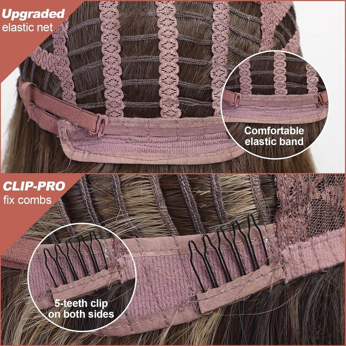 Welliges Braun-Blond Bob Perücke mit Pony