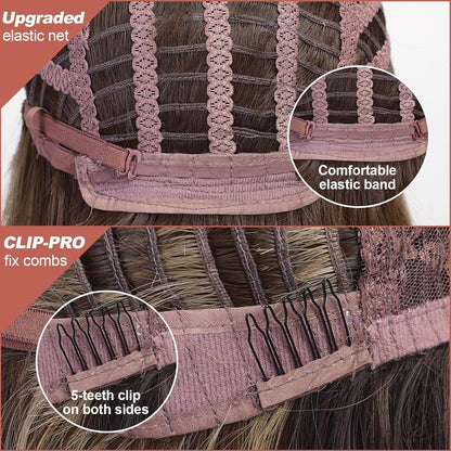 Welliges Braun-Blond Bob Perücke mit Pony