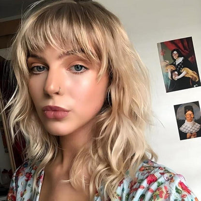 Welliges Braun-Blond Bob Perücke mit Pony