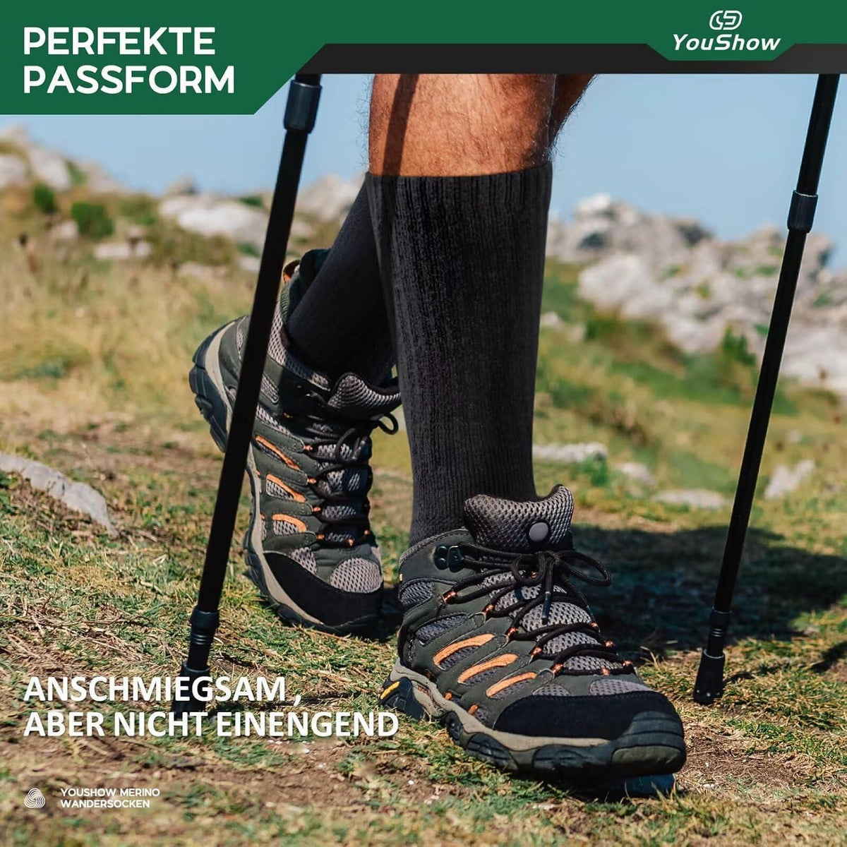 Wandersocken Merino 3er-Pack Schwarz 47-50 – Damen & Herren