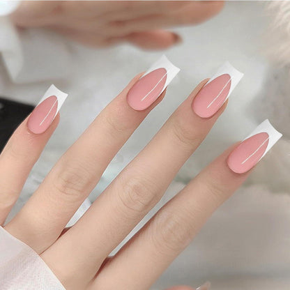 120er Set Lange Französische Press On Nails - Weiße Viereckige Falsch Nägel