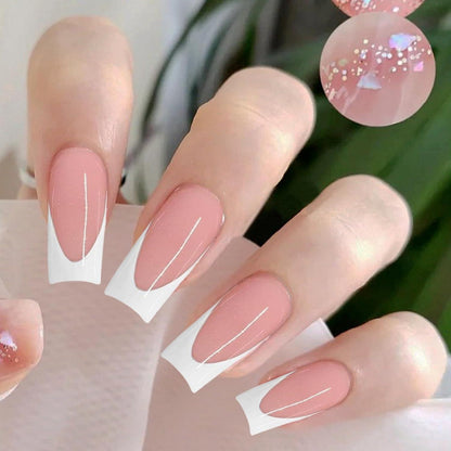 120er Set Lange Französische Press On Nails - Weiße Viereckige Falsch Nägel