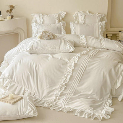 Bettwäsche-Set 220x240 Weiß mit Rüschen