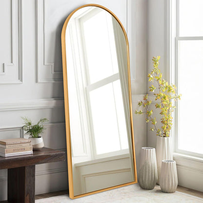 Gewölbter Wandspiegel 120x40cm – Goldener Metallrahmen, Modern