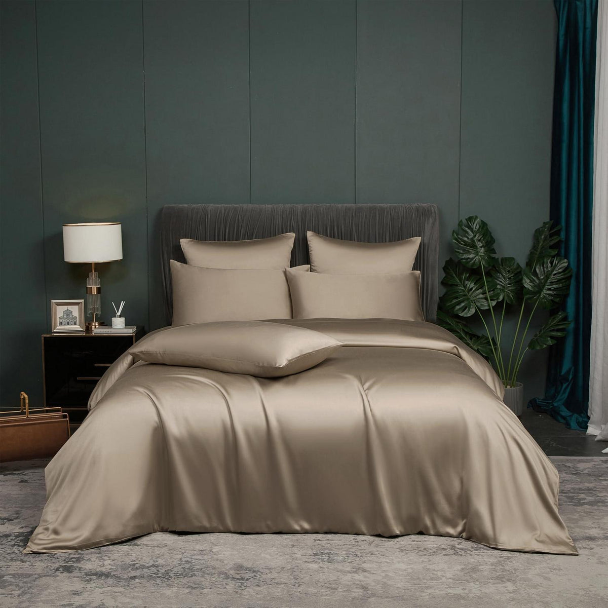 Bettwäsche-Set 200x200cm Braun Taupe Khaki Bambusfaser Kühlend