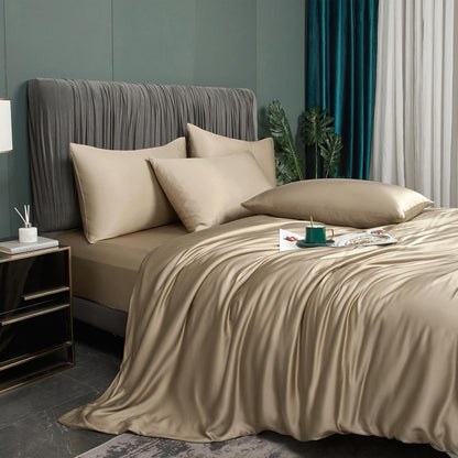 Bettwäsche-Set 200x200cm Braun Taupe Khaki Bambusfaser Kühlend