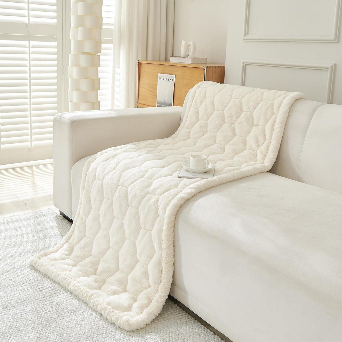Dicker Sofaüberzug rutschfest 2-3-4 Sitzer Beige Weiß 90x210cm