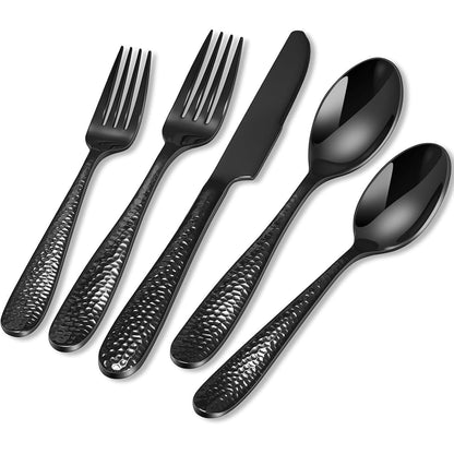 60-teiliges Besteckset für 12 Personen, Schwarz, Gehämmert