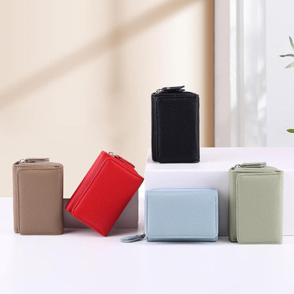 Damen Geldbörse Trifold Leder Mini Portemonnaie 6 Karten Bank Münze