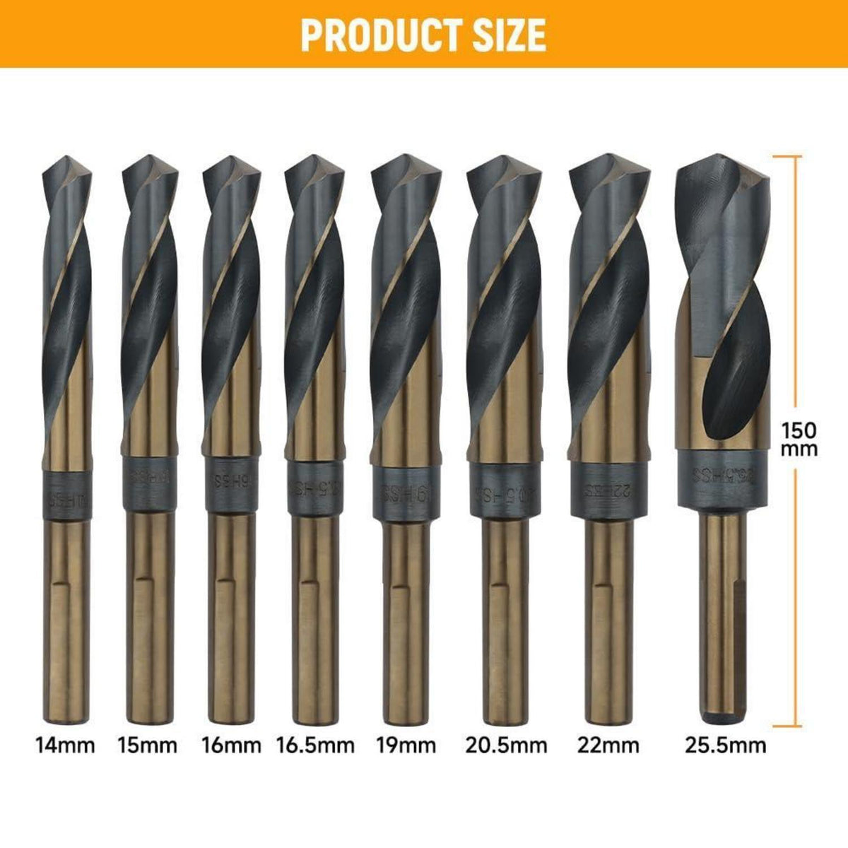 HSS Metallbohrer Set 1/2 Zoll, 8-teilig, 14-25,5 mm