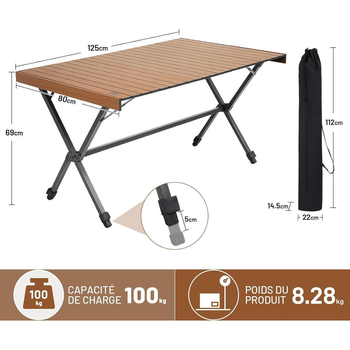 XXL Campingtisch klappbar, höhenverstellbar, 125x80cm