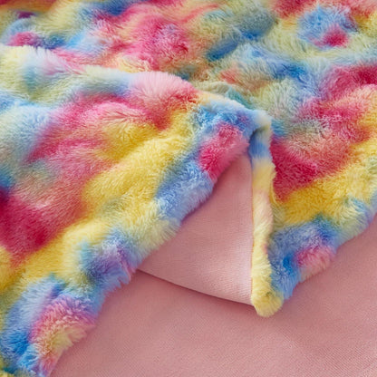 Plüsch Bettwäsche Set 200x200 Winterwarm Regenbogen Bunt