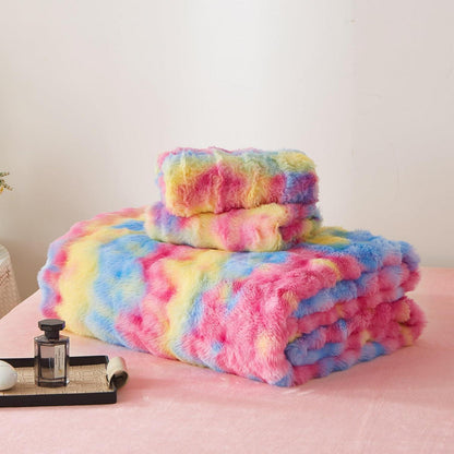 Plüsch Bettwäsche Set 200x200 Winterwarm Regenbogen Bunt