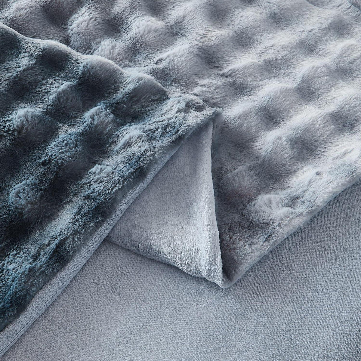 Flauschige Plüsch Bettwäsche 135x200 Grau Blau Winter Set
