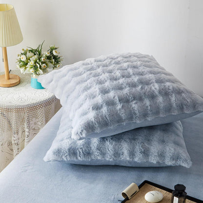 Flauschige Plüsch Bettwäsche 135x200 Grau Blau Winter Set