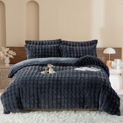 Plüsch Bettwäsche Set 200x200 Grau – Winterwarm & Kuschelig
