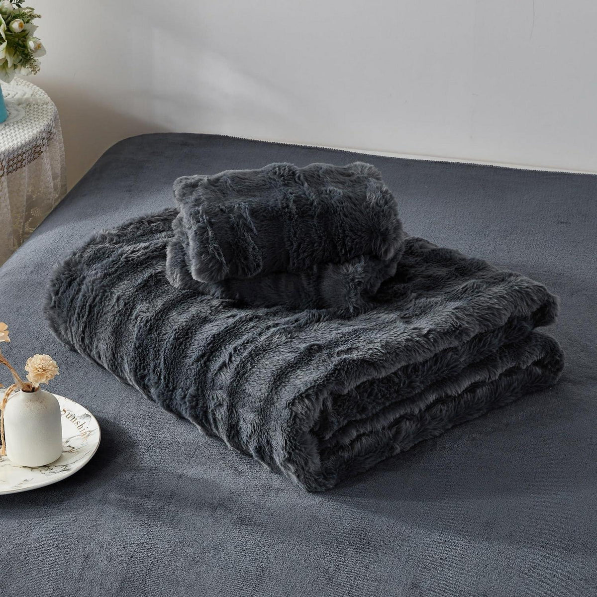 Plüsch Bettwäsche Set 200x200 Grau – Winterwarm & Kuschelig