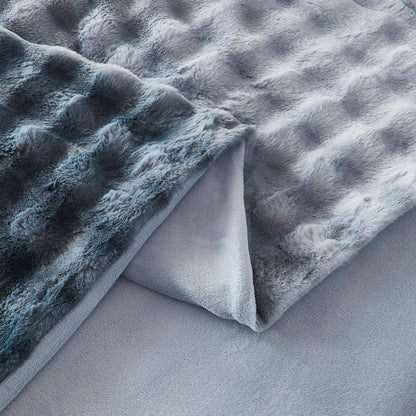 Langhaar Plüsch Bettwäsche Set 220x240 Grau Blau Winterwarm