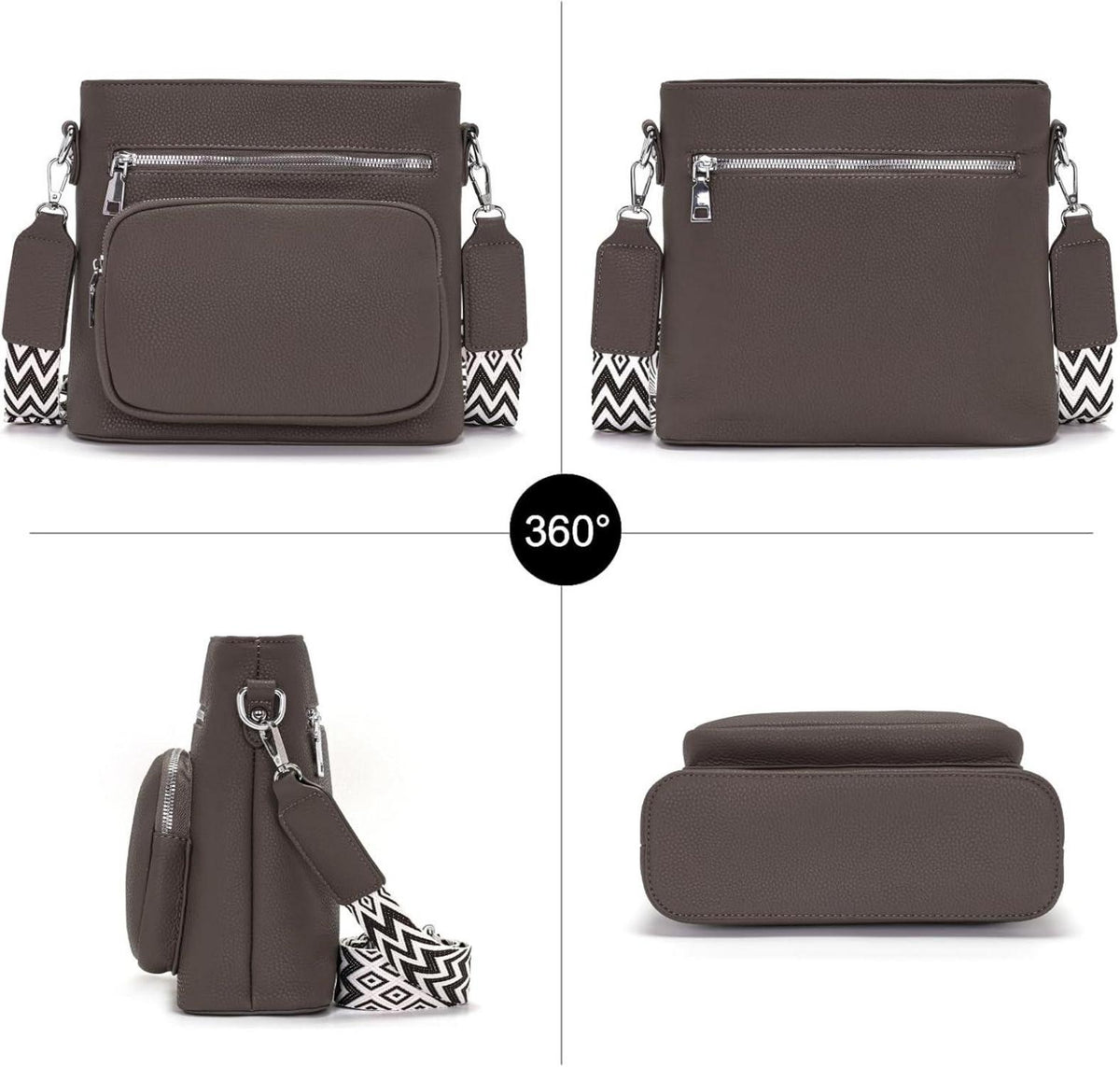 Umhängetasche Damen Mittelgroß Crossbody Bag Veganes Leder Graubraun