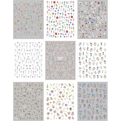 Blumen Nagelsticker - 9 Blatt Nail Art Aufkleber Frühling Sommer