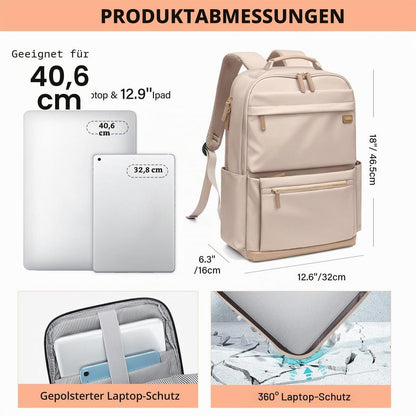 Laptop Rucksack Damen Wasserdicht 15.6 Zoll Schulrucksack Beige