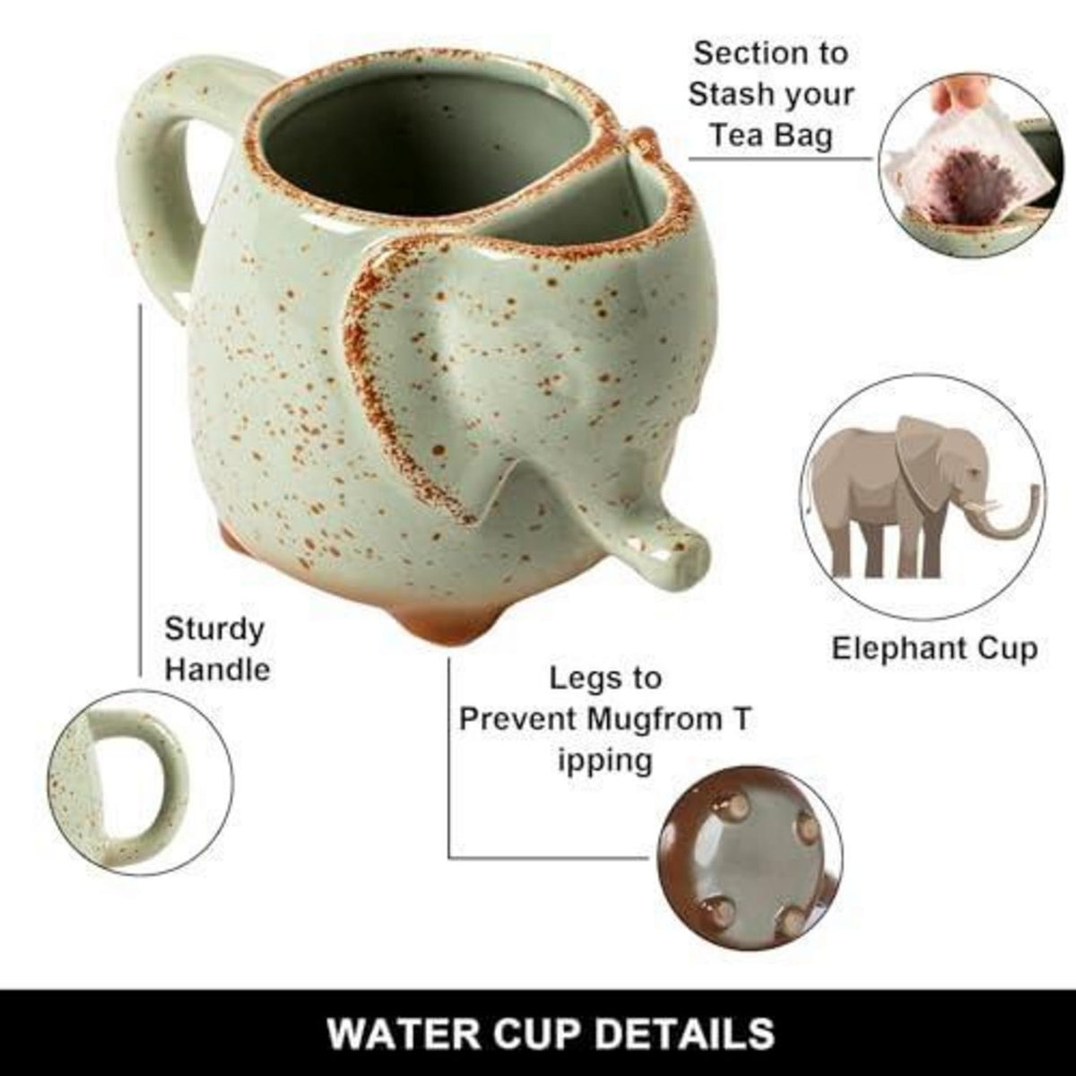 Elefanten Teetasse mit Teebeutelhalter – 430ml Keramikbecher