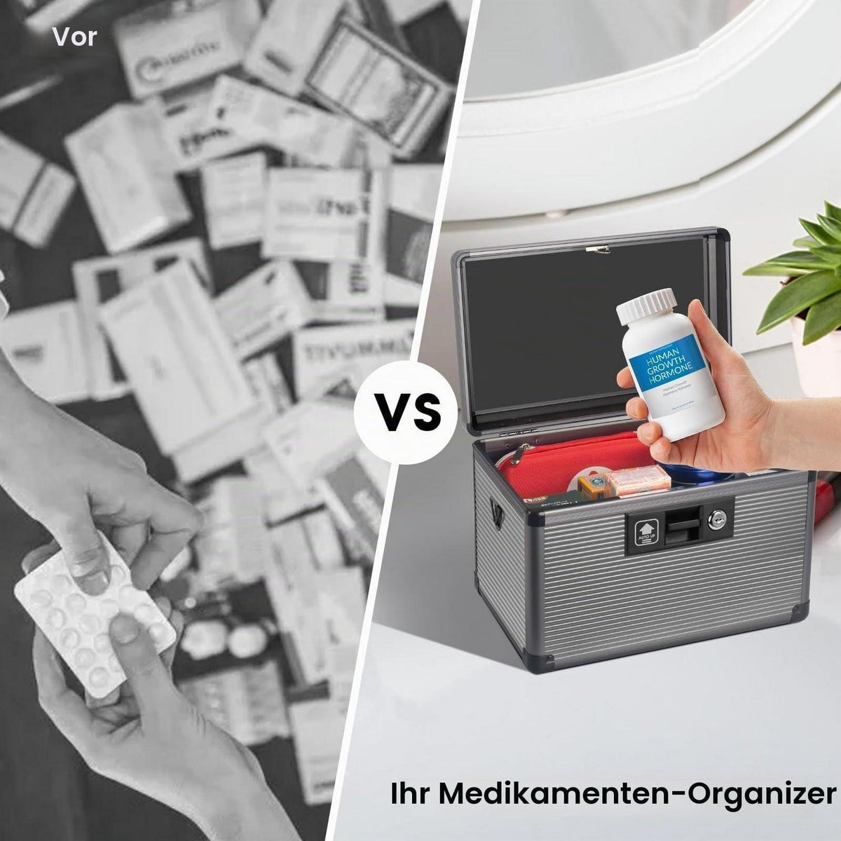 Abschließbare Medizinschrankbox mit Schlüssel – Schwarz