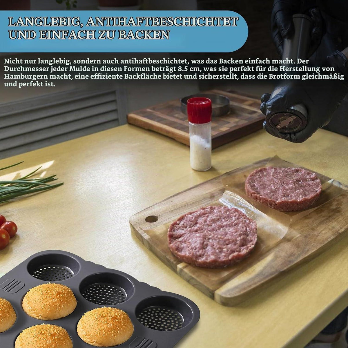 Silikon Backform für Burger Buns – 8 Kavitäten, Antihaft & Vielseitig
